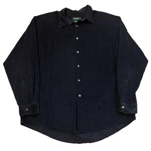Vintage 90s J Crew Men's XL Long Sleeve Corduroy Button Up Shirt Black Hong Kong